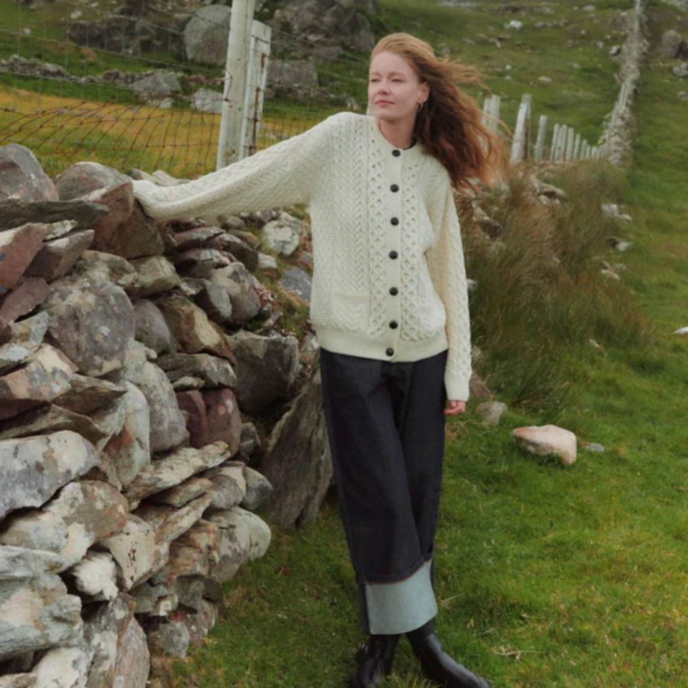 Aran Cardigan Cable Knit Sweater Pockets L - Picture 10 of 10